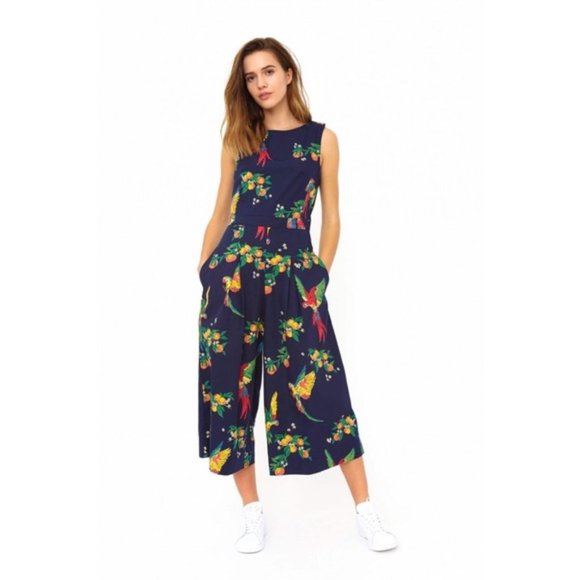 Modcloth Pants - Emily and Fin Florence Retro Navy Parrot Jumpsuit Size M